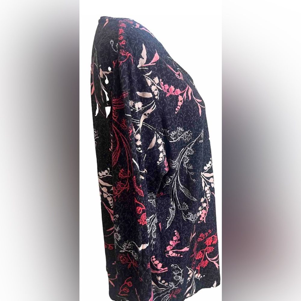 Christopher & Banks Tropical Floral Black Tunic Blouse Top Coral + Pink XL - Picture 4 of 7